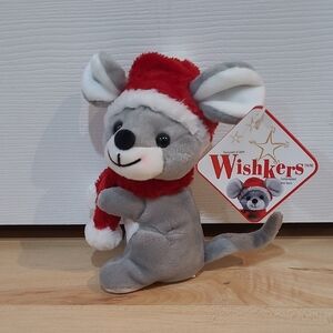 2001 Wishkers Sears Gray Mouse Plush with Red Hat